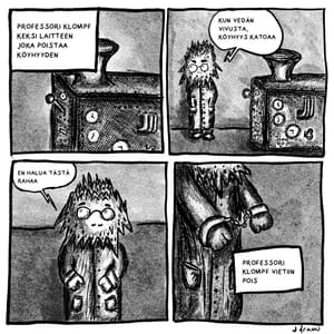 Professori Klompf keksi koneen joka poistaa köyhyyden ja Klompf vietiin pois.